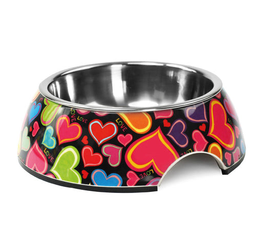 Ciotola in acciaio e melamina, elegante, moderno, fantasia Cuoricini