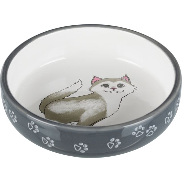Ciotola in ceramica per gatti muso corto e non solo, Fantasia gattino, Grigio, Trixie