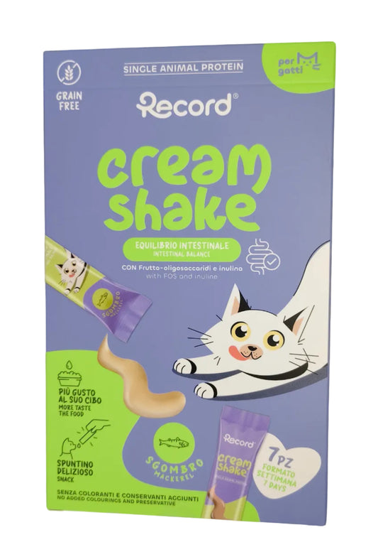 Snack funzionale per gatti Cream shake, Benessere Intestinale, Sgombro, 7x12g, Record