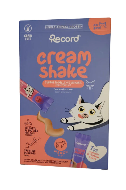 Snack funzionale per gatti Cream shake, Benessere delle vie Urinarie, Manzo, 7x12g, Record