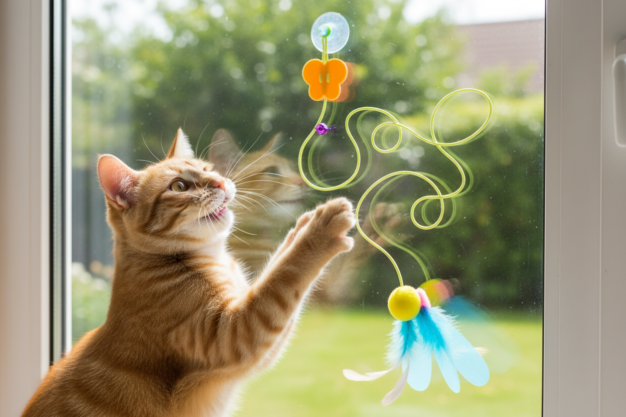 Gioco per gatti divertente, Grillo Blu con ventosa