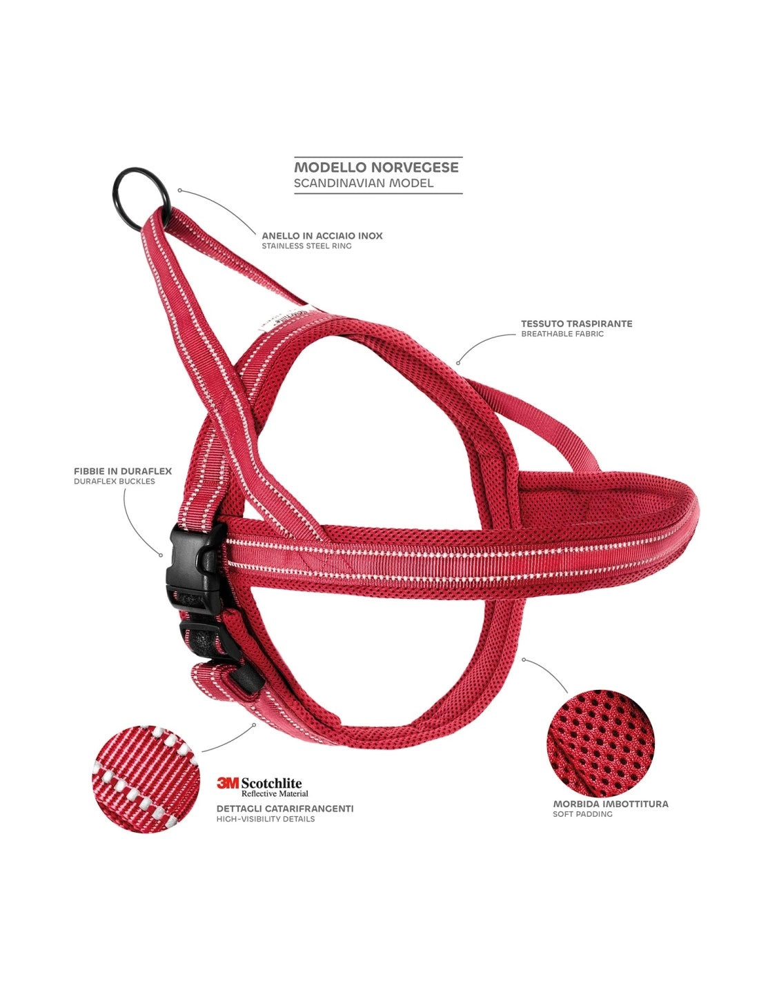 Pettorina premium per cani, Action Dolomiti, Rossa, M (ø62-72cm), Record